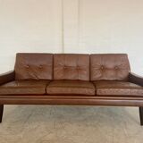 Vintage Danish retro Svend Skipper 3 person sofa in chestnut brown leather