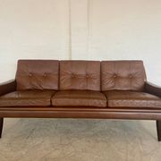 Vintage Danish retro Svend Skipper 3 person sofa in chestnut brown leather
