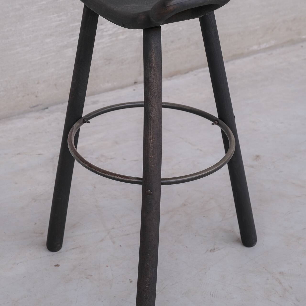 Set of Three Stained Blackened Mid-Century 'Marbella' Bar Stools