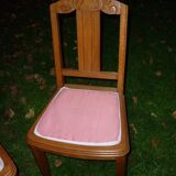 Pair of art-deco chairs, pink seated wood