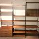 Vintage modular wall-mounted library shelf in blond walnut 1960-80