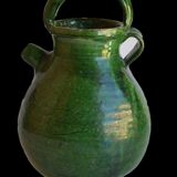 Jug wine earthenware glazed green, and mercurisee, Aubagne, Provence, 1900