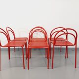 Set of 6 vintage red metal chairs from the 80s