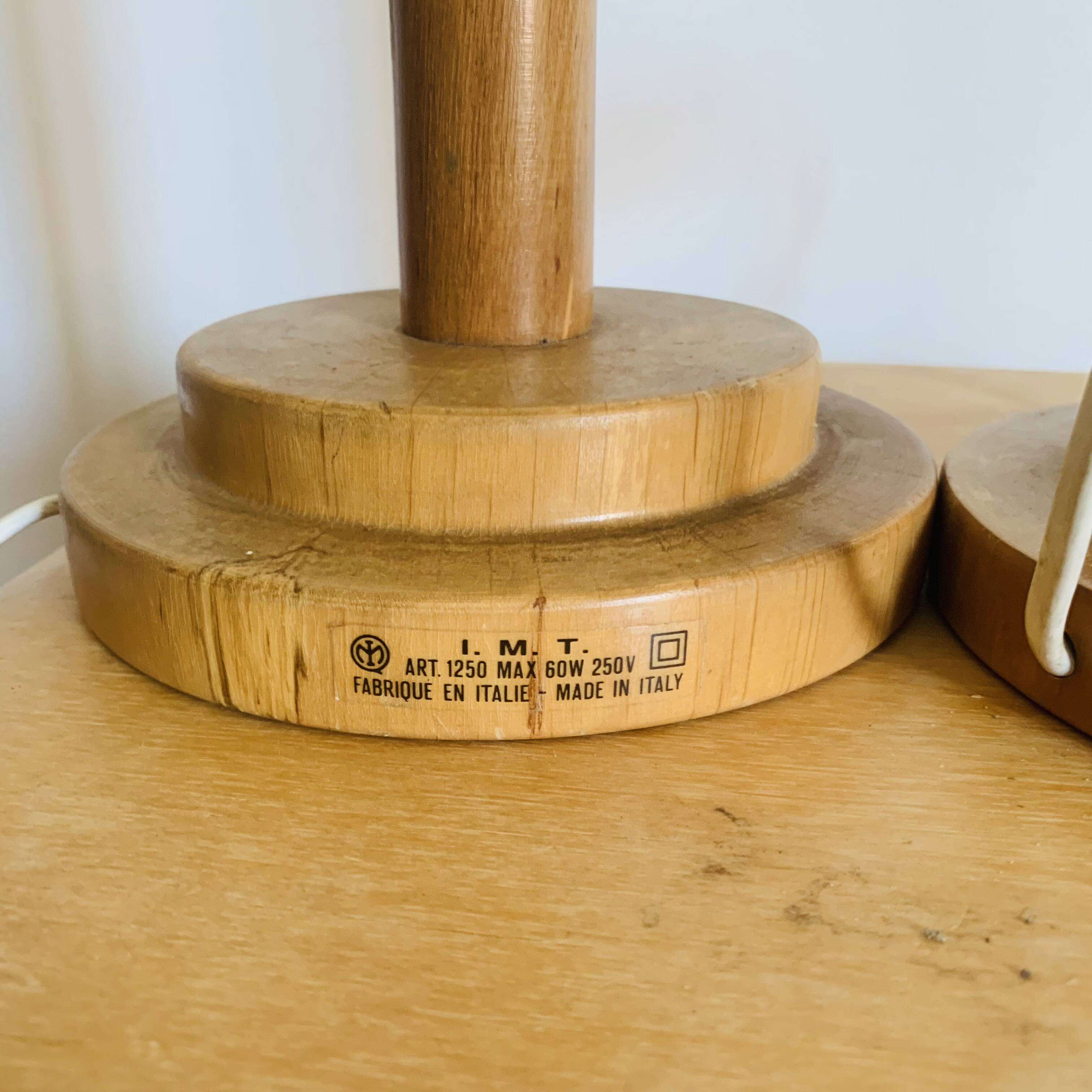 Pair of vintage I.M.T. wooden lamps from the 70s/80s.