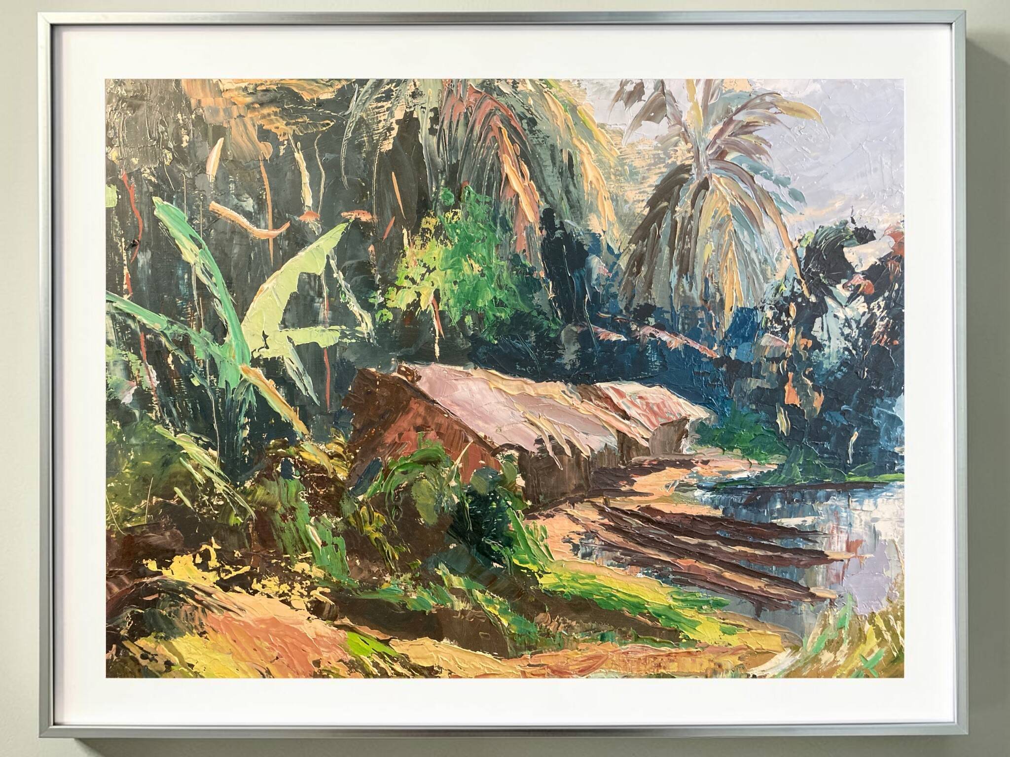 REMILANDOU, HSP landscape fisherman’s cabin Congo signed 20th century