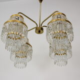 1950s, vintage crystal brass chandelier, železnobrodské sklo,czechoslovakia