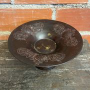 Coupe à Fruits Ancienne Plat En Métal Bordeaux Décor Moulé Vintage #D6