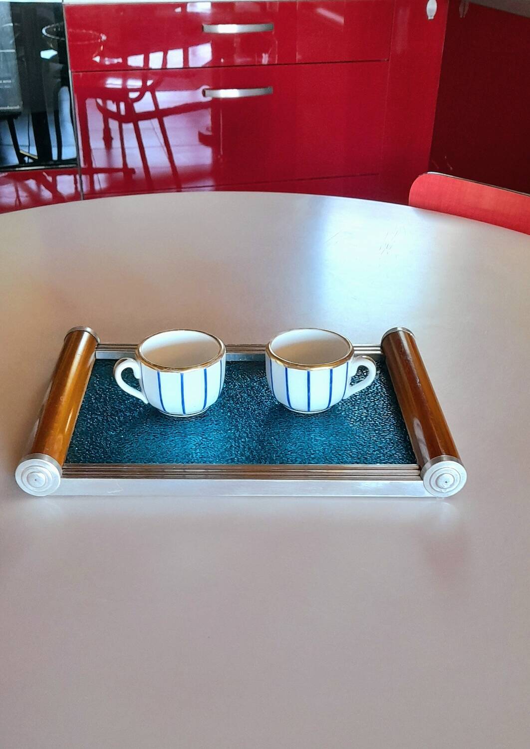 Art deco tray, glass, wood and metal 1930