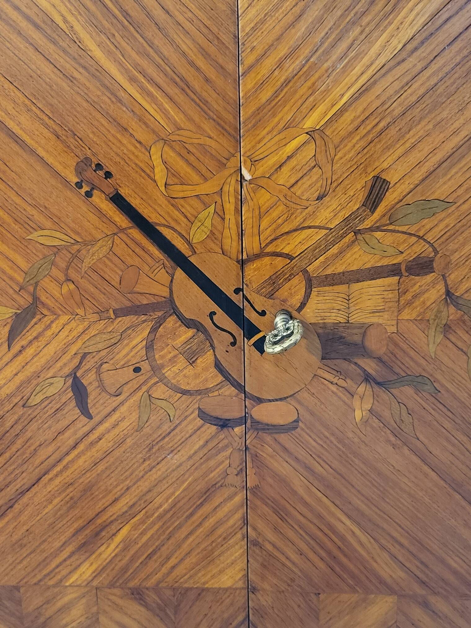 High sideboard in rosewood and marble slab, Louis XVI style, French