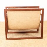 Danish magazine rack in teak and linen by Henning Wind-Hansen for Sika Møbler