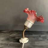 Antique wall light, tulip in pink glass and silver metal, 1920