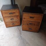 Pair of workshop furniture, solid wood, metal top 1930, 1950