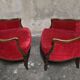 Pair of Louis XV style bergère armchairs in red velvet.