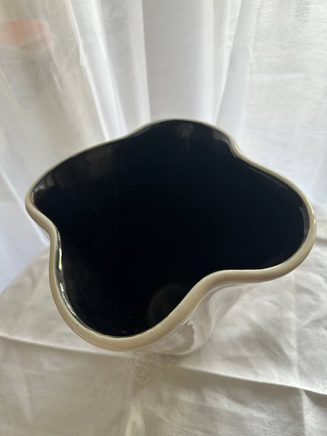 Imposing Black and White Ceramic Vase Signed Elchinger Vintage