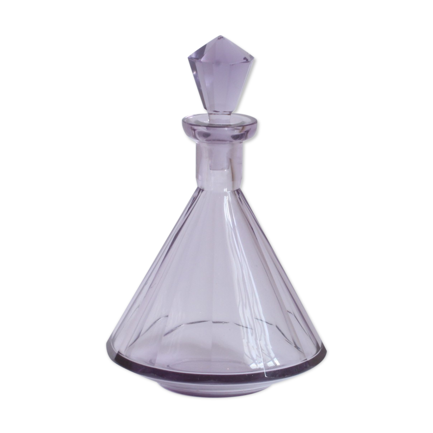 Art deco faceted violet crystal liquor carafe, Bohemia 1930s.
