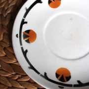 A large cup of chocolate tea, saucer Badonviller Barcarolle orange black.