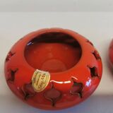 Pair of candle holders from the 1960s-1970s, crafted in red ceramic