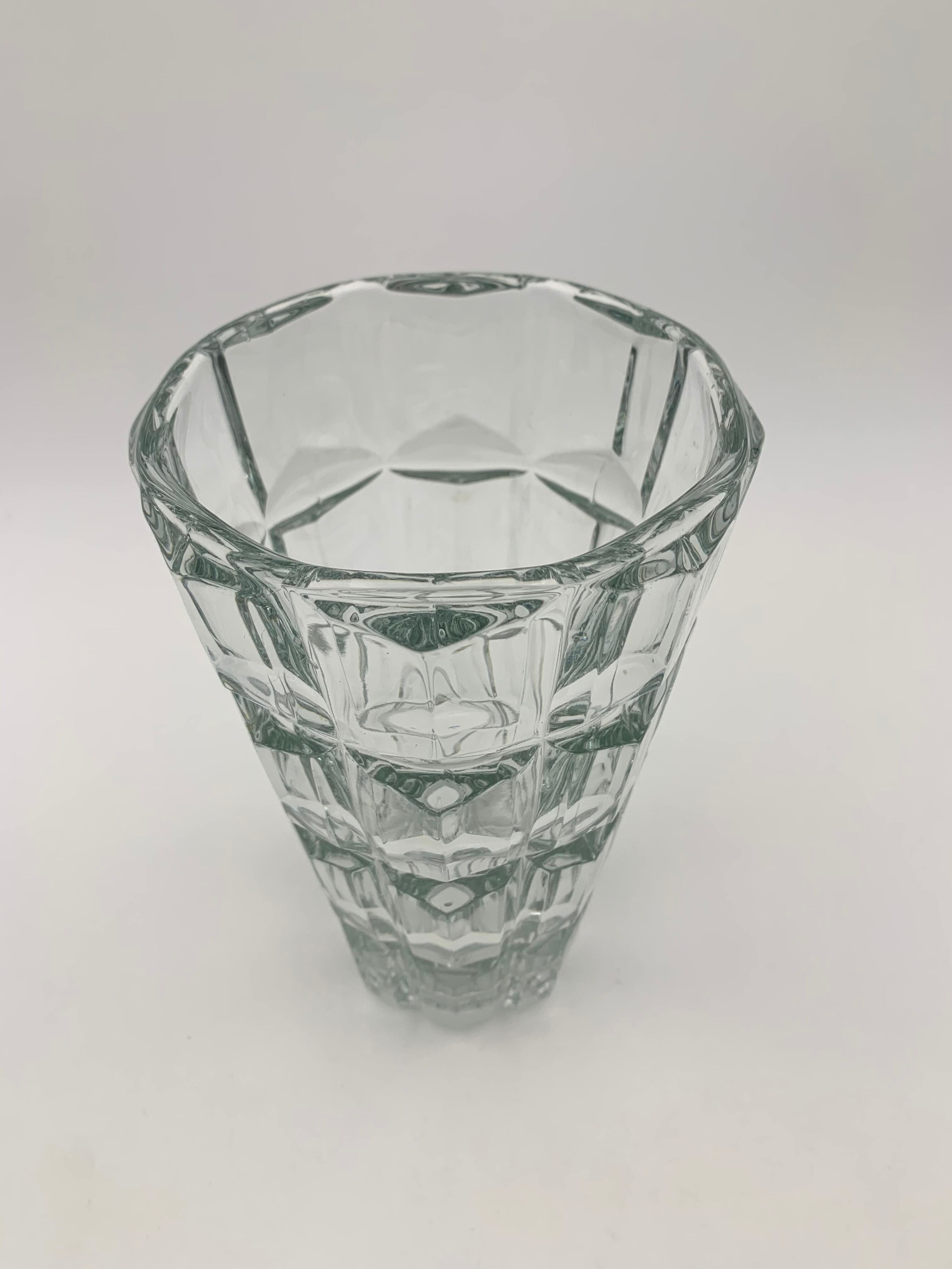 Vintage moulded glass vase, geometric relief decoration 1970