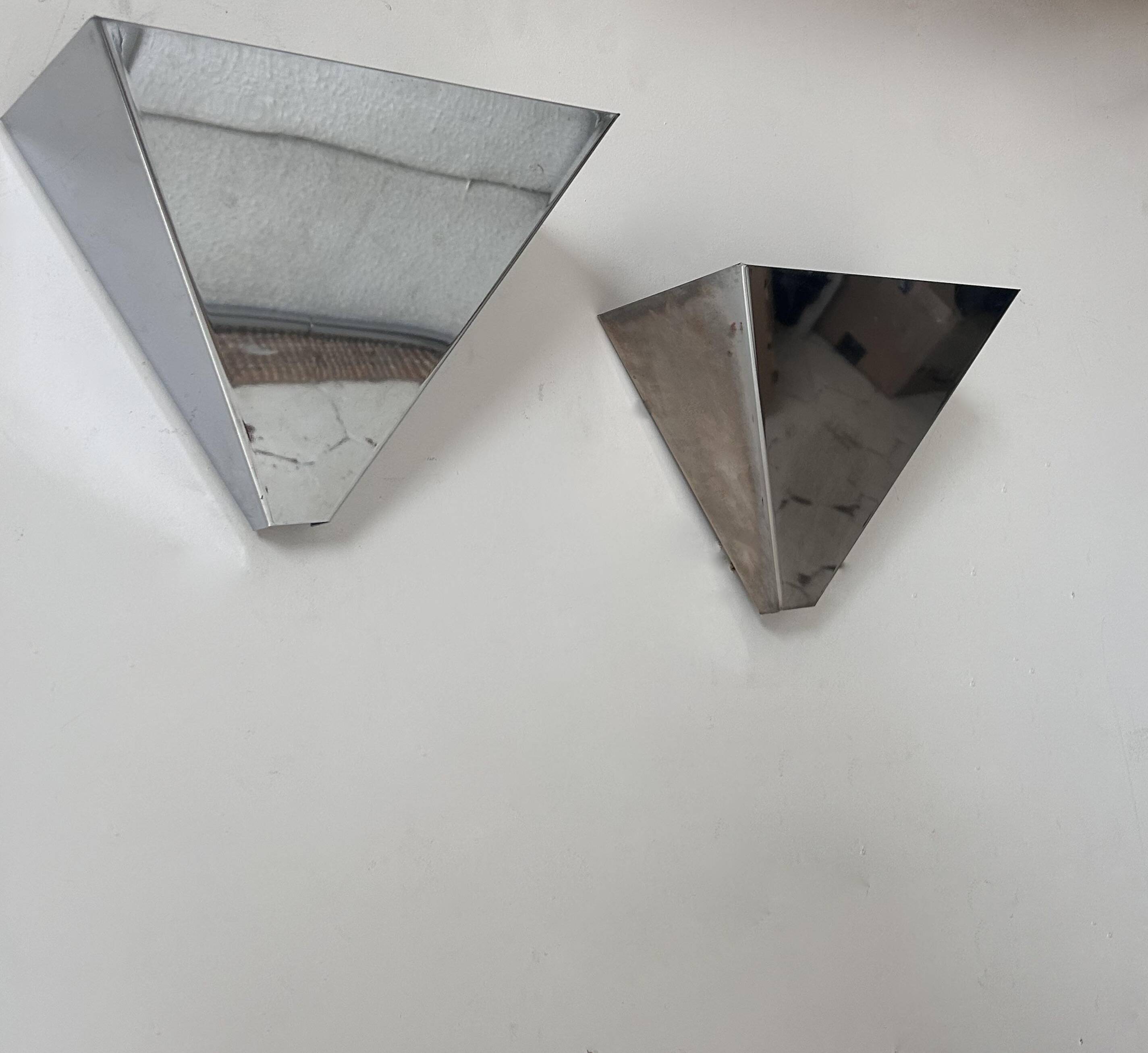 Pair of vintage conical wall lights, chrome metal, Sweden 1970s