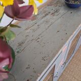 Glazed enfilade antique workbench – blue patina