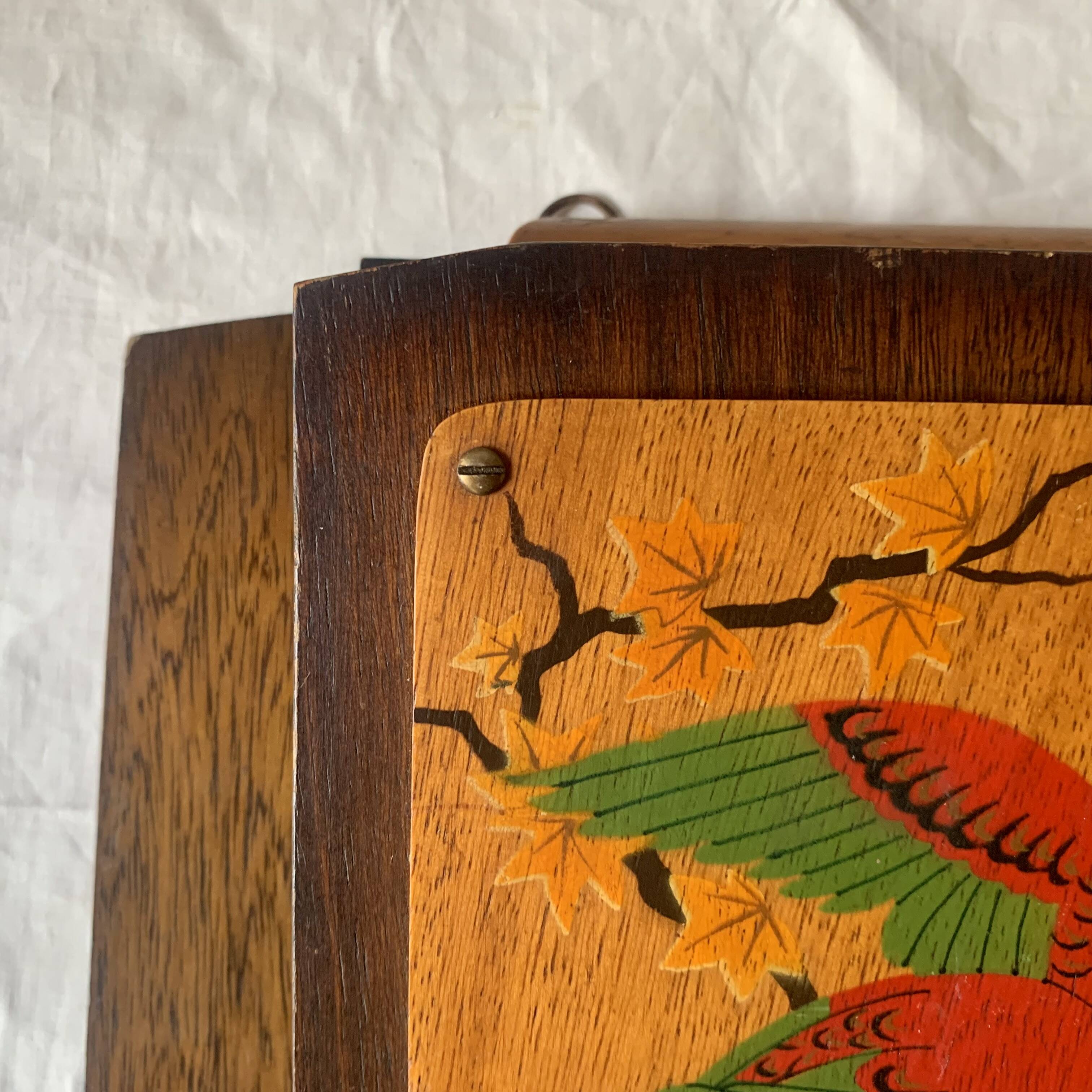 Art Deco wall mail holder in painted wood - bird decor