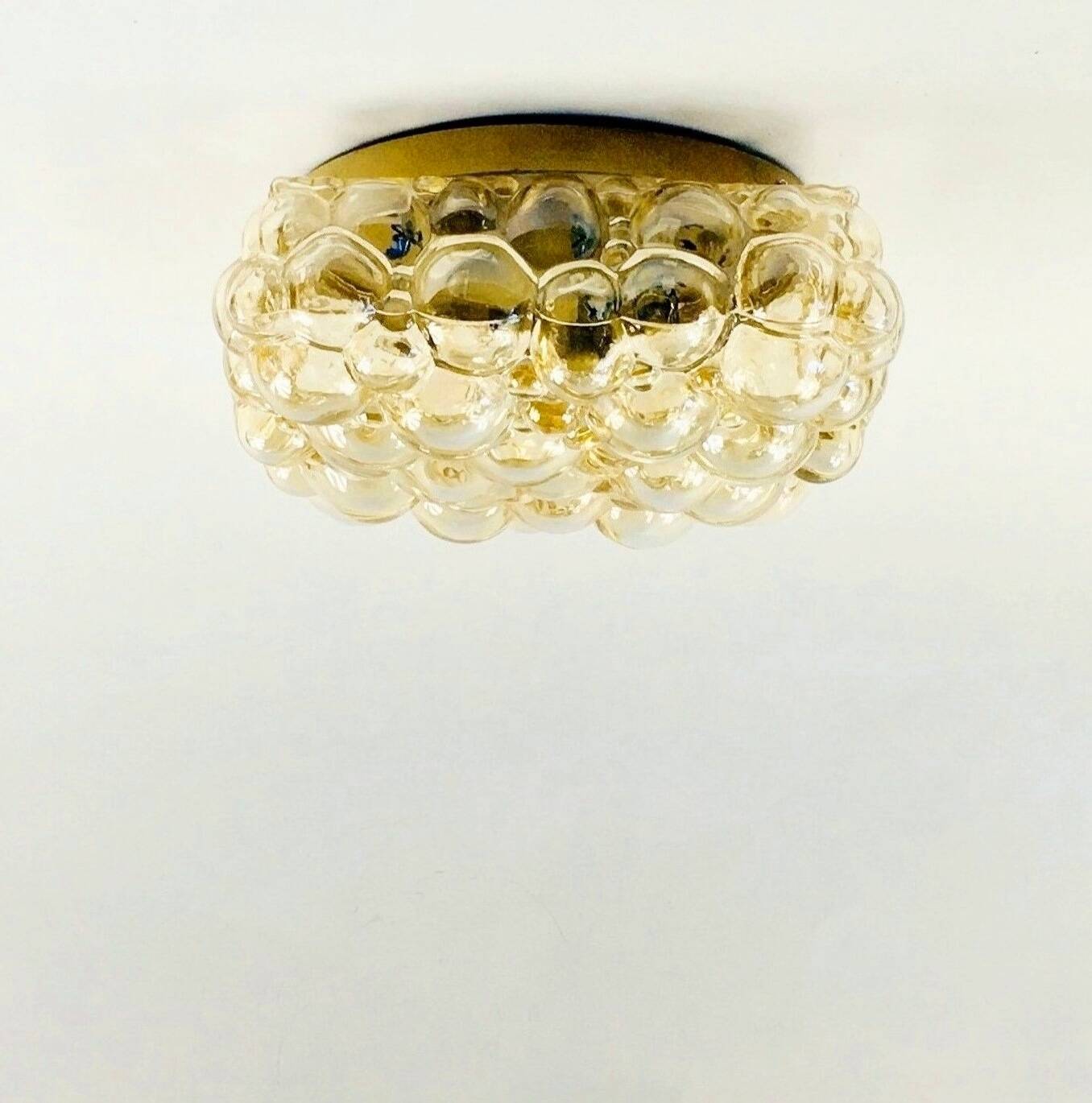 Large Amber Bubble Glass Ceiling Light/Flush Mount by Helena Tynell for Limburg, Germany, 1960s