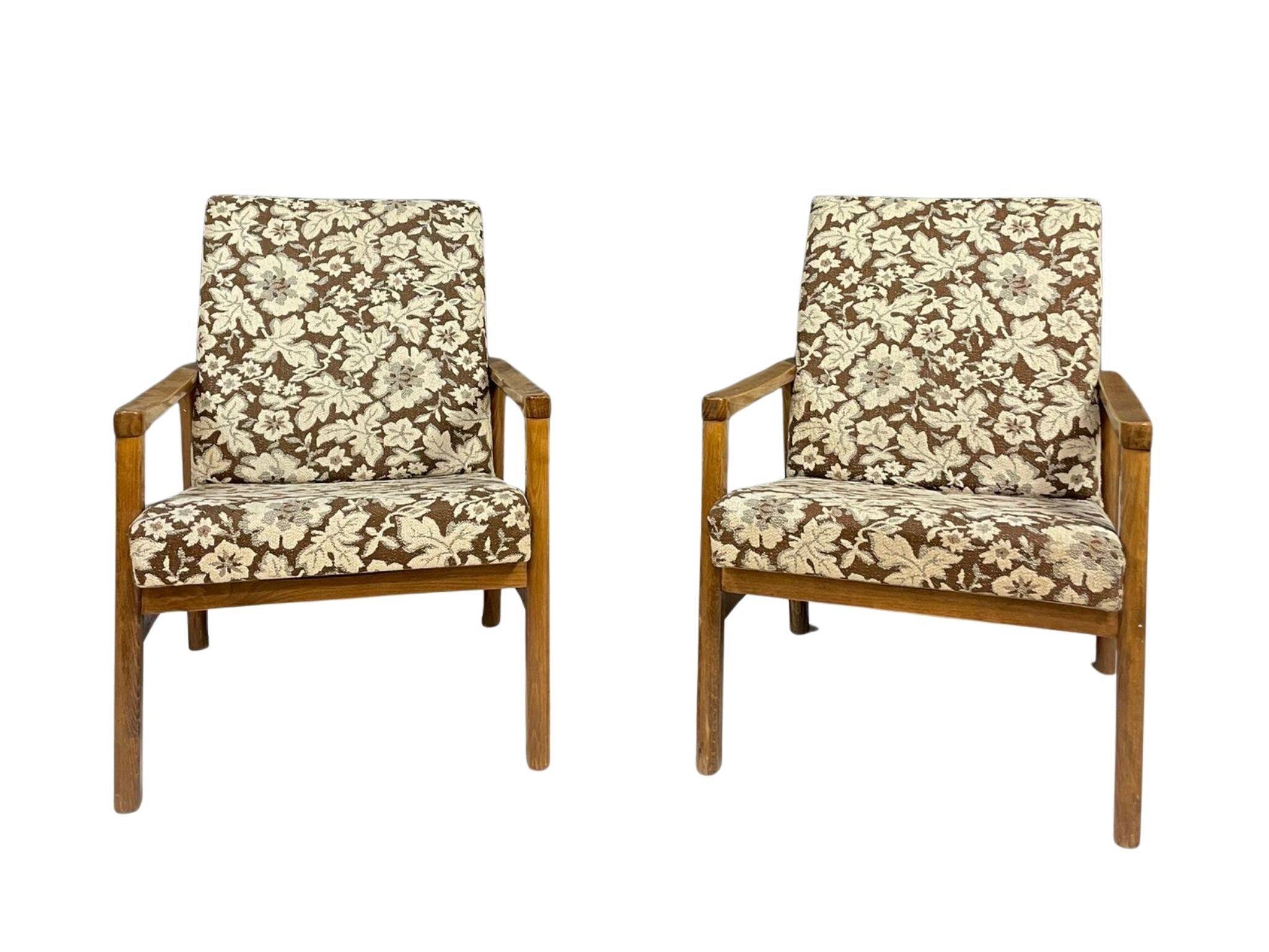 Pair of retro armchairs with floral upholstery, Czechoslovakia, 1960s