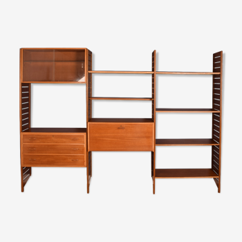 Restored Teak Retro 1960s 3 Bay Ladderax Wall Shelving System