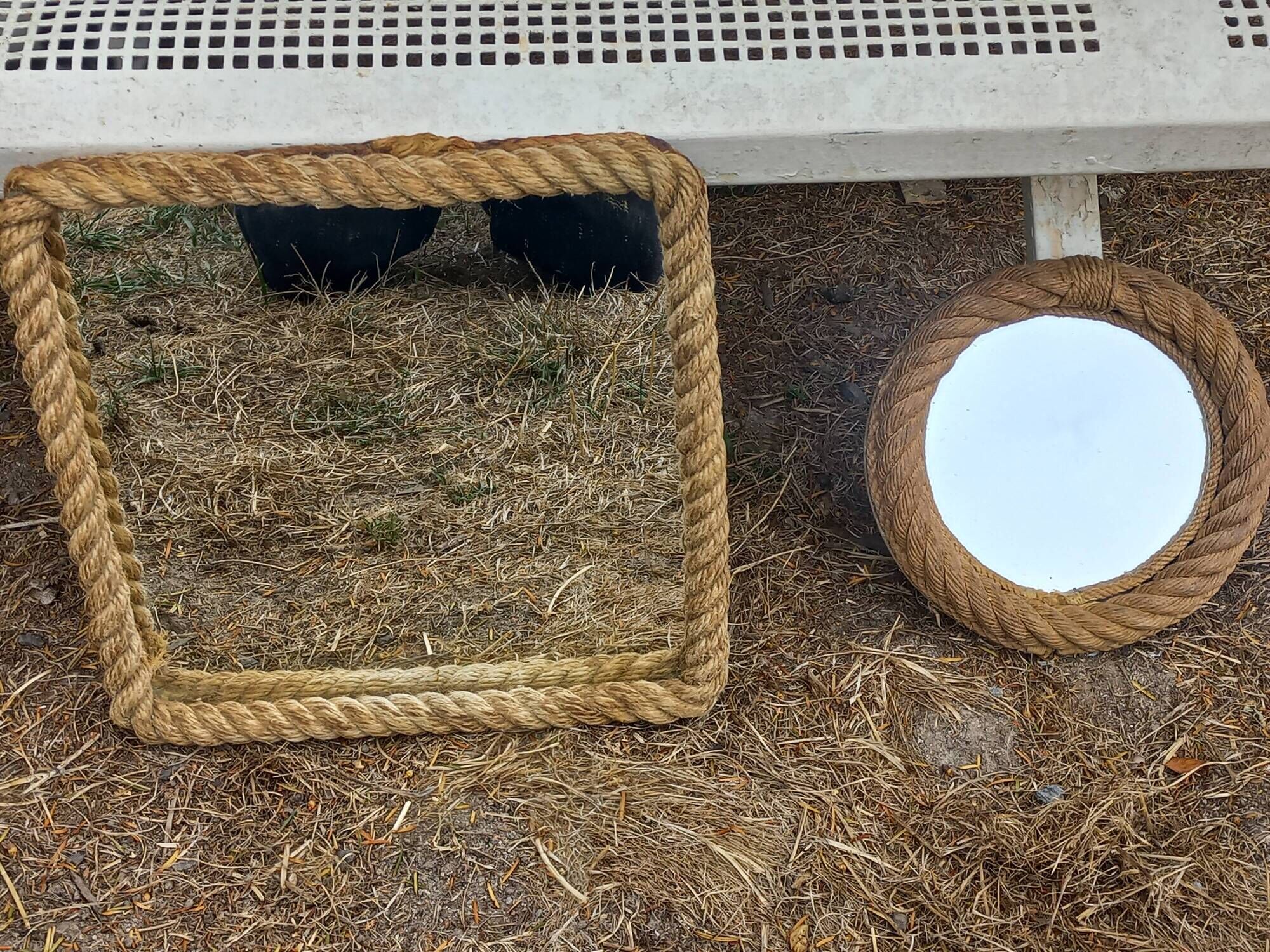 Set of 2 Audoux and Minet mirrors with rope from the 1950s.