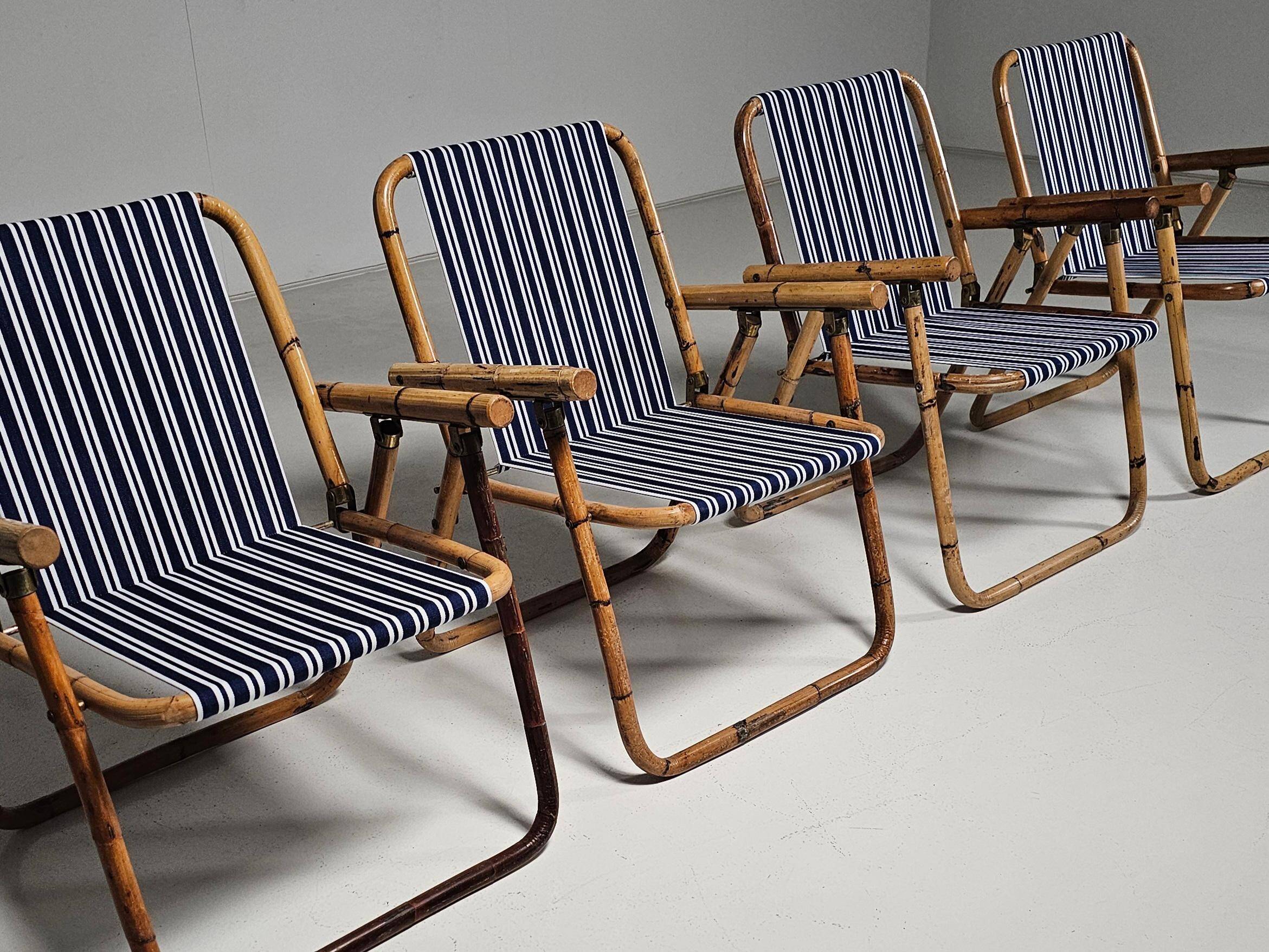 Bamboo and brass folding chairs, Italy, 1960s