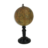 Globe on turned and blackened wooden base