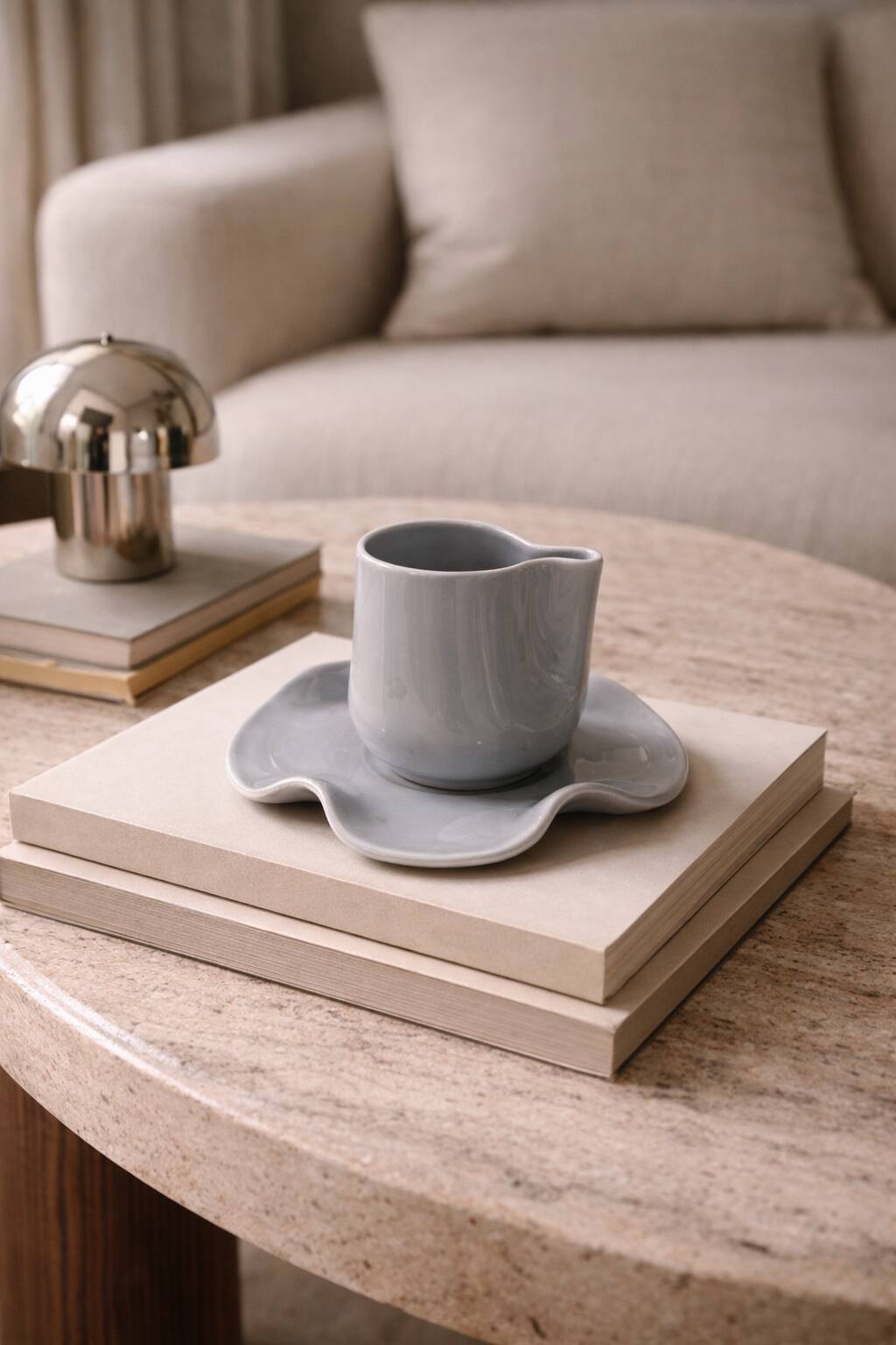 Set tasse & soucoupe ondulée céramique - bleu gris