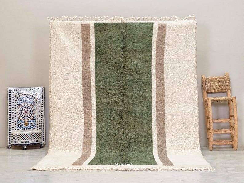 Grand tapis berbère en laine naturelle fait main taille 3/4 m