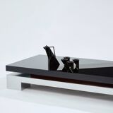 Large black lacquered and steel coffee table Nadine Charteret 1972