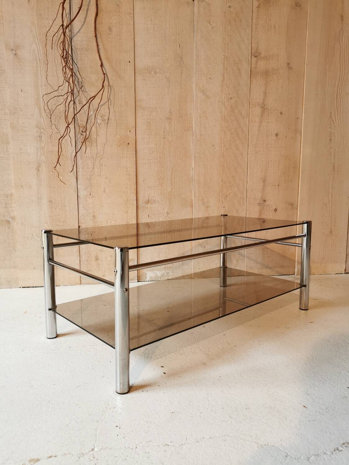Glass and chrome metal table