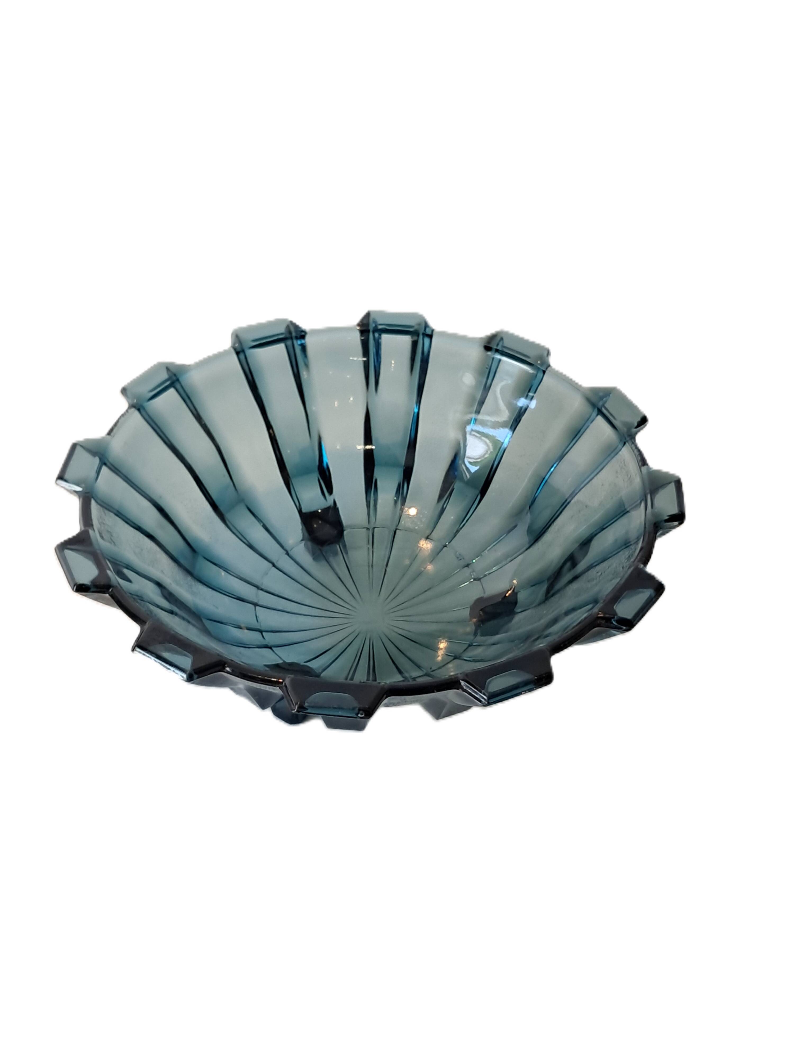 Art Deco Style Geometric Blue Glass Bowl (By Scailmont)