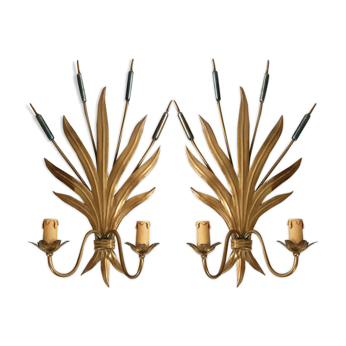 Pair of vintage reed sconces 1970
