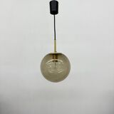 Limburg Glashütte brass smoked glass ball pendant hanging lamp , 1970s
