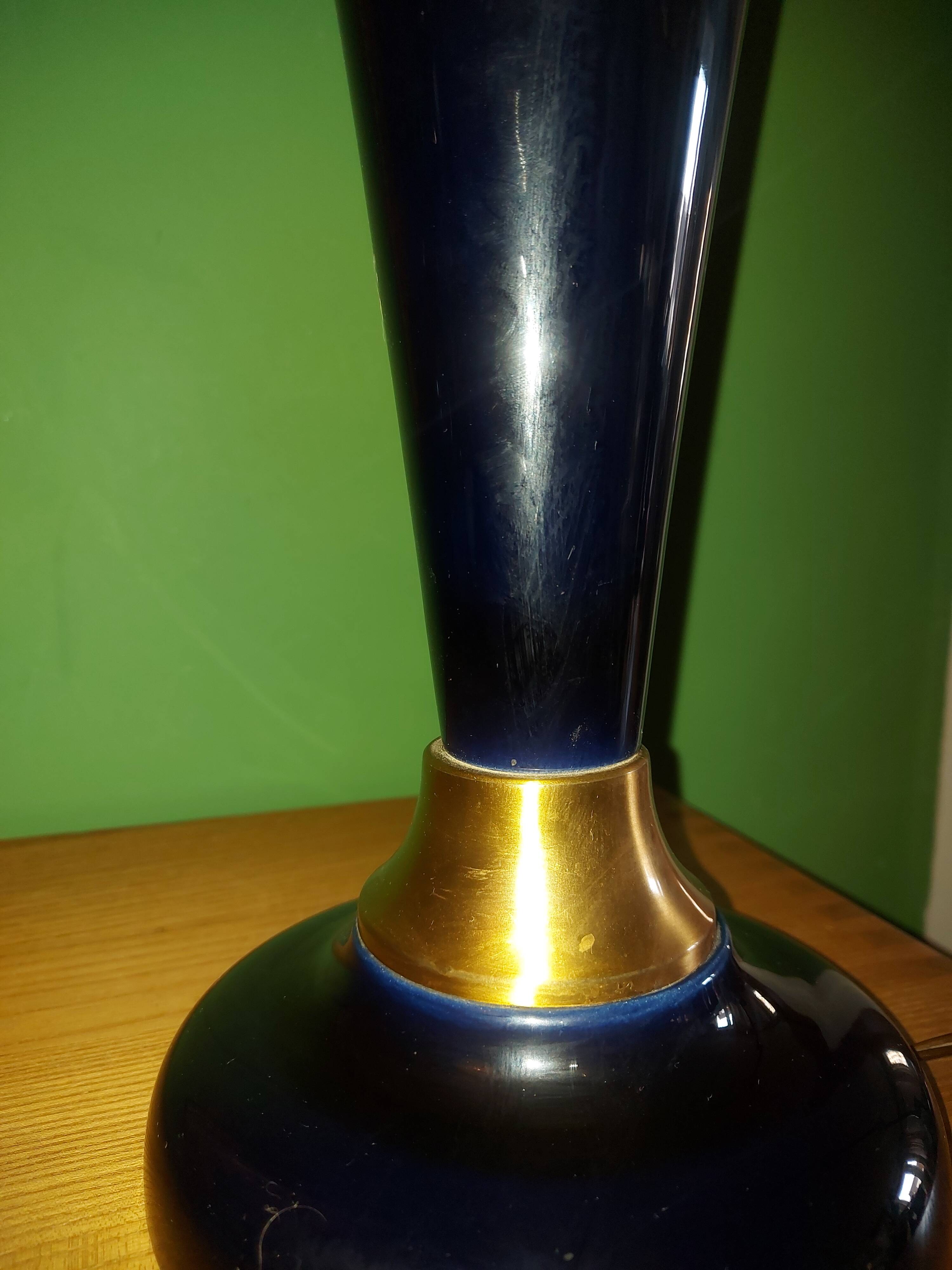 Large cobalt blue ceramic lamp stand