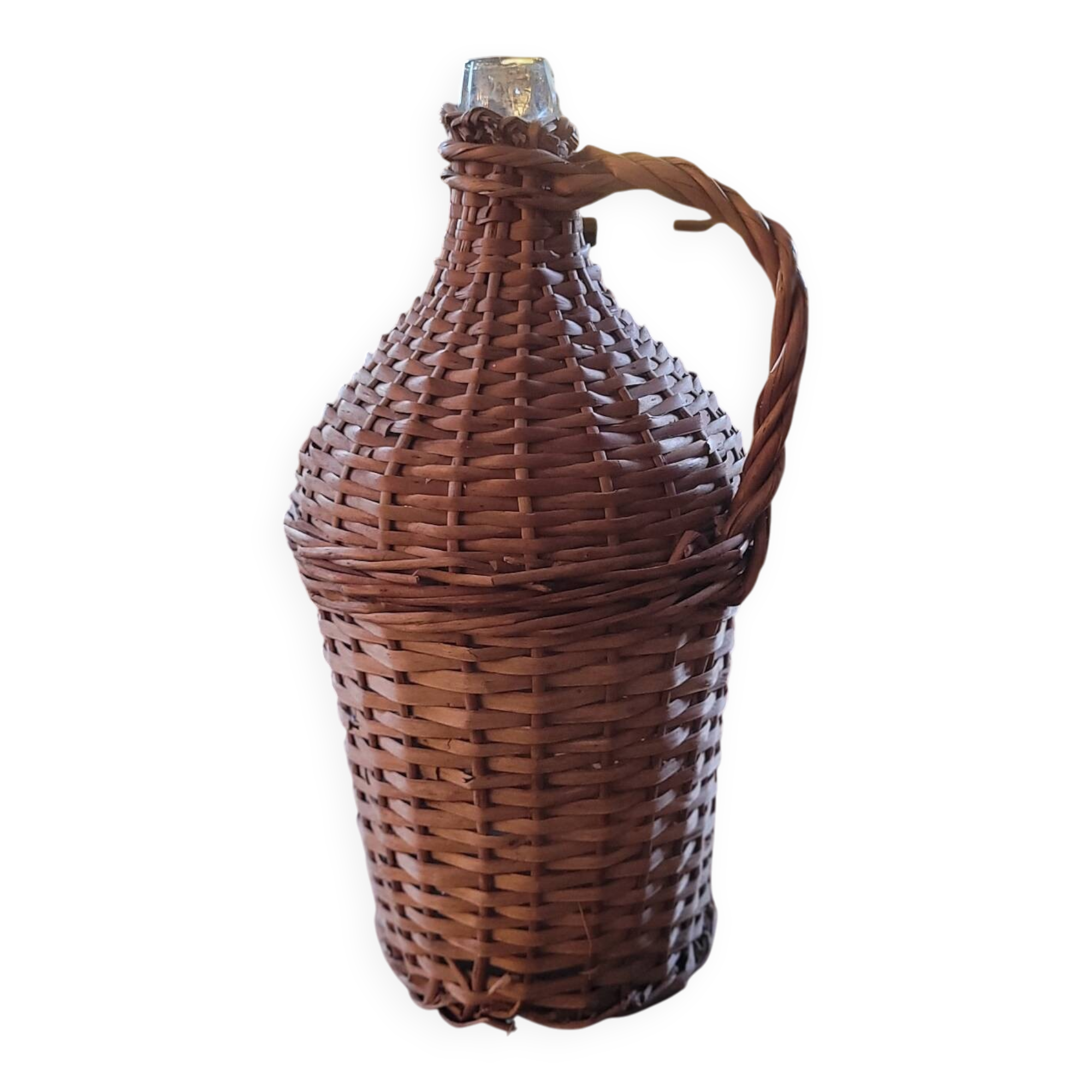 Glass demijohn encased in wicker, 1950s–1960s