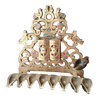 Menorah hanukah in openwork bronze oil with crowned bird wainberg-israel