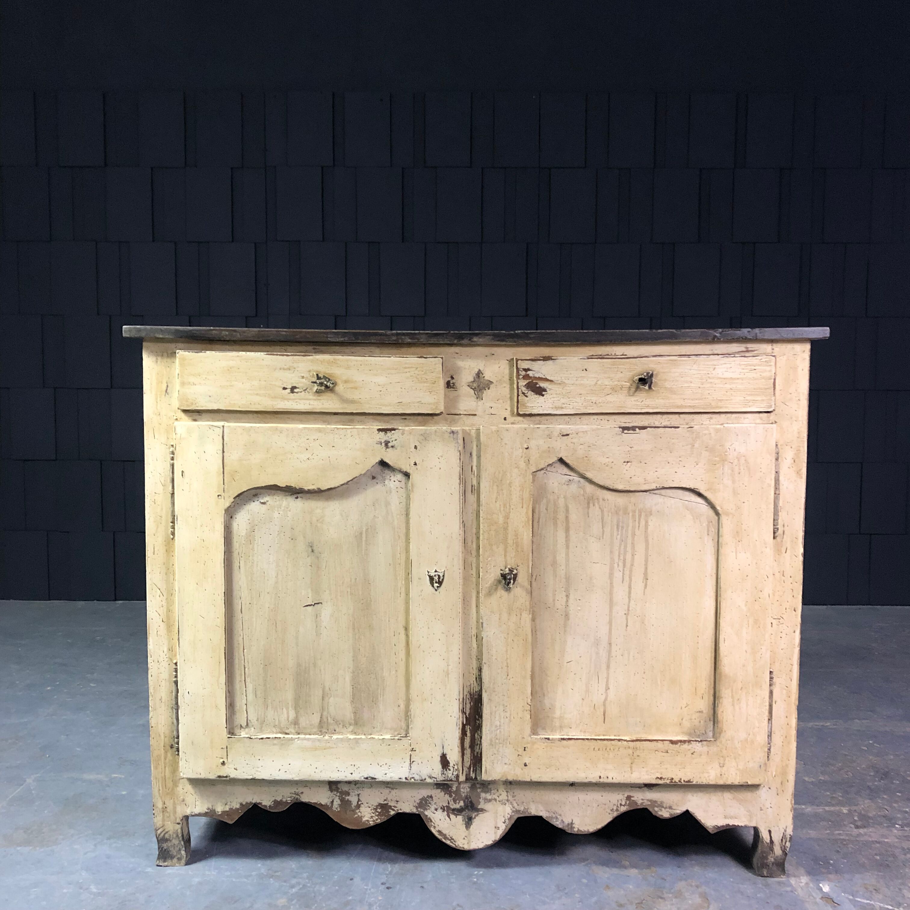 Old patinated painted wooden sideboard