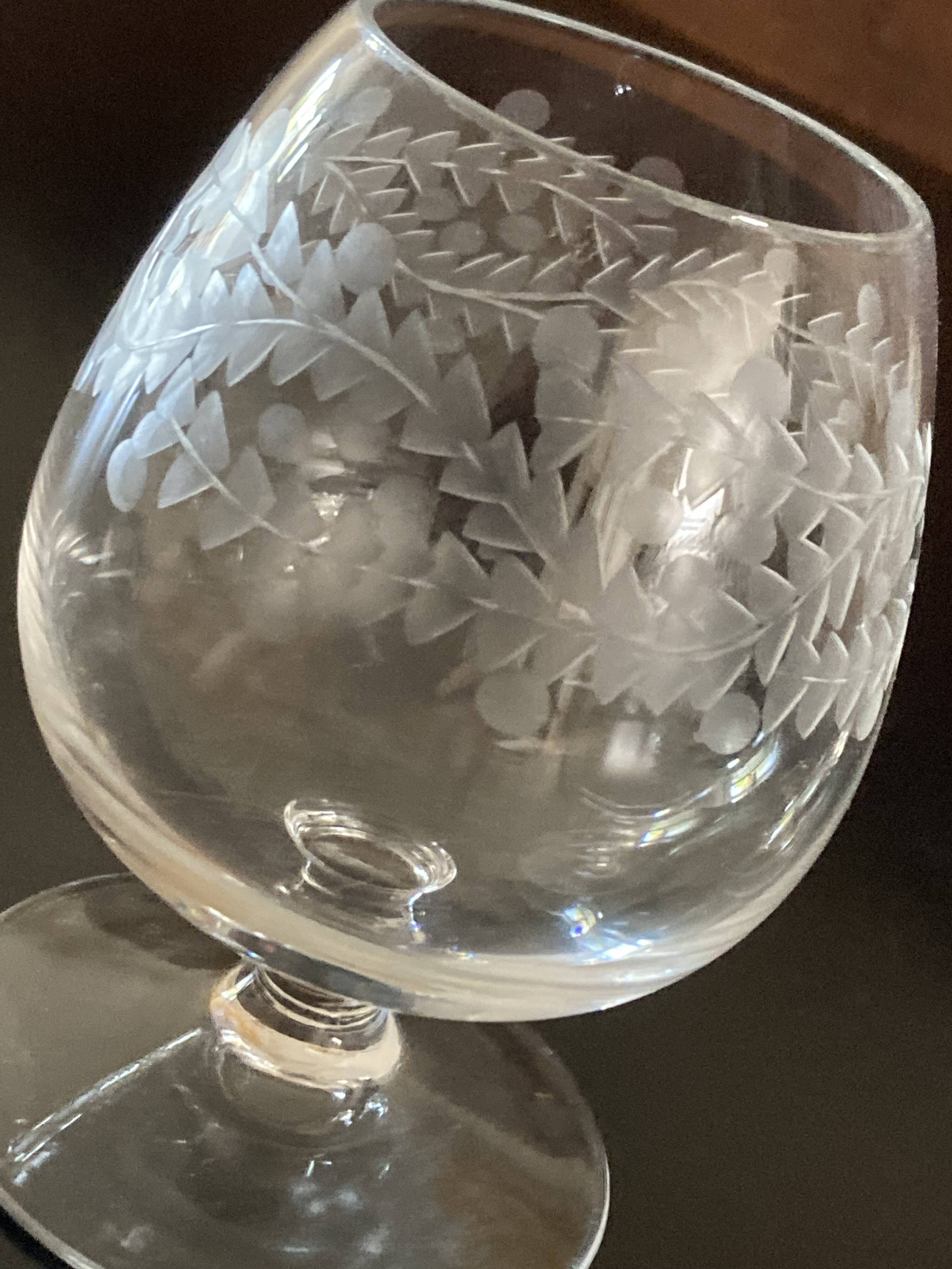 Set of 4 blown and cut crystal cognac glasses