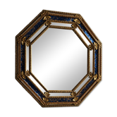 Miroir mural octogonal en verre églomisé bleu cobalt et bois doré, Espagne
