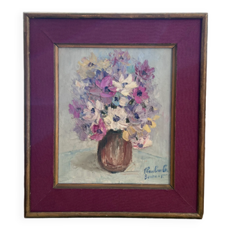 Oil painting, dead painting bouquet of flowers signed chambault bourvat. t