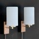 Pair of Scandinavian Wall Lights - Opaline Brass Wood - 50's 60's