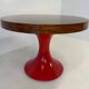 Italian Art Deco Round Table in Ziricote Wood with Red Lacquered Base, 1950