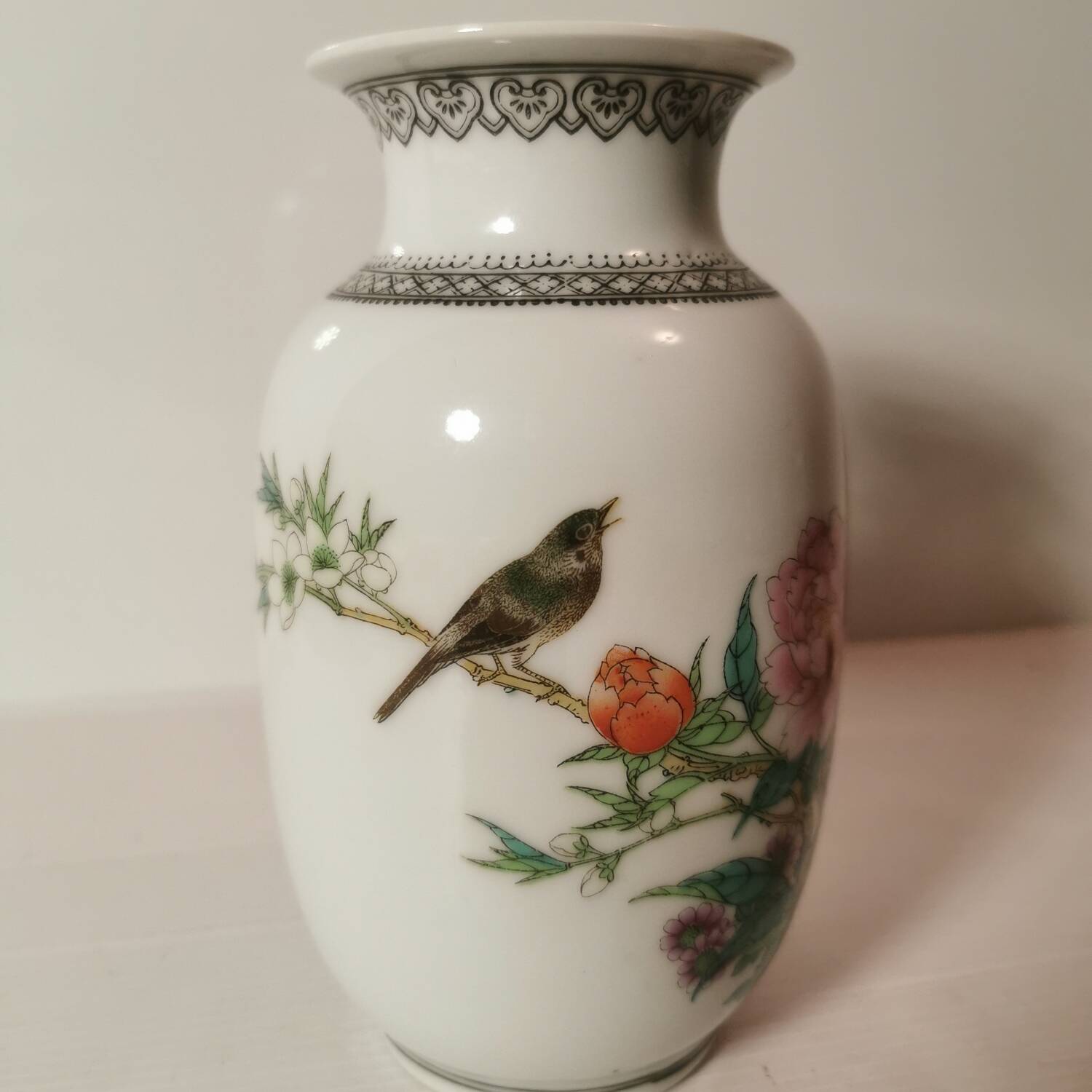 Small Asian Chinese Baluster Vase in White Porcelain with Caligraphed Poem. Stamped and S