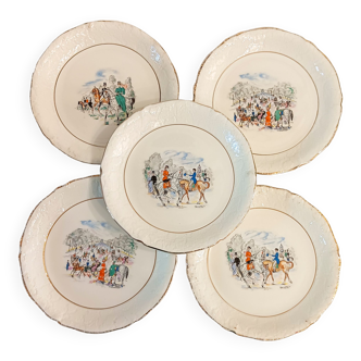 5 small semi-glazed dessert plates, in St Amand Ceranord earthenware - Longchamp model