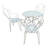 Old wrought iron garden furniture 3 armchairs + 1 table